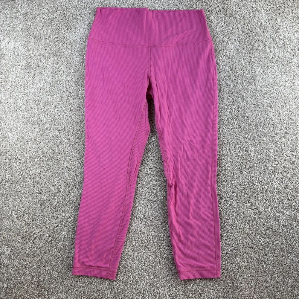 Lululemon Leggings Womens M Pink Ribbed High Rise Ankle Yoga Gym Stretch Pants